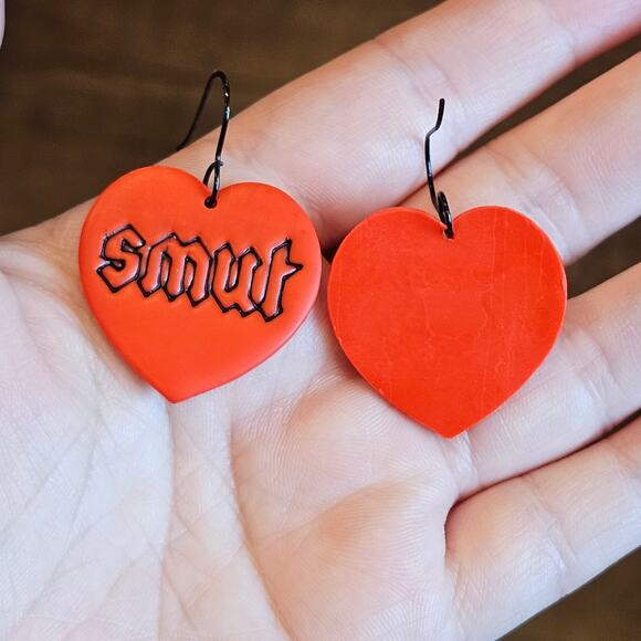 Red Heart Smut Earrings Polymer Clay Handmade Book Reader Valentine's Day - Picture 3 of 4